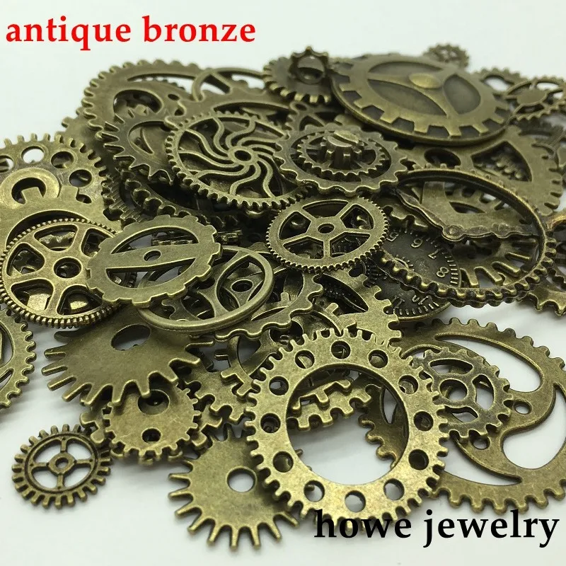 50 Metal Bronze Silver Gold Steampunk Cogs and Gears Clock Hand Charm Mix TSC66 